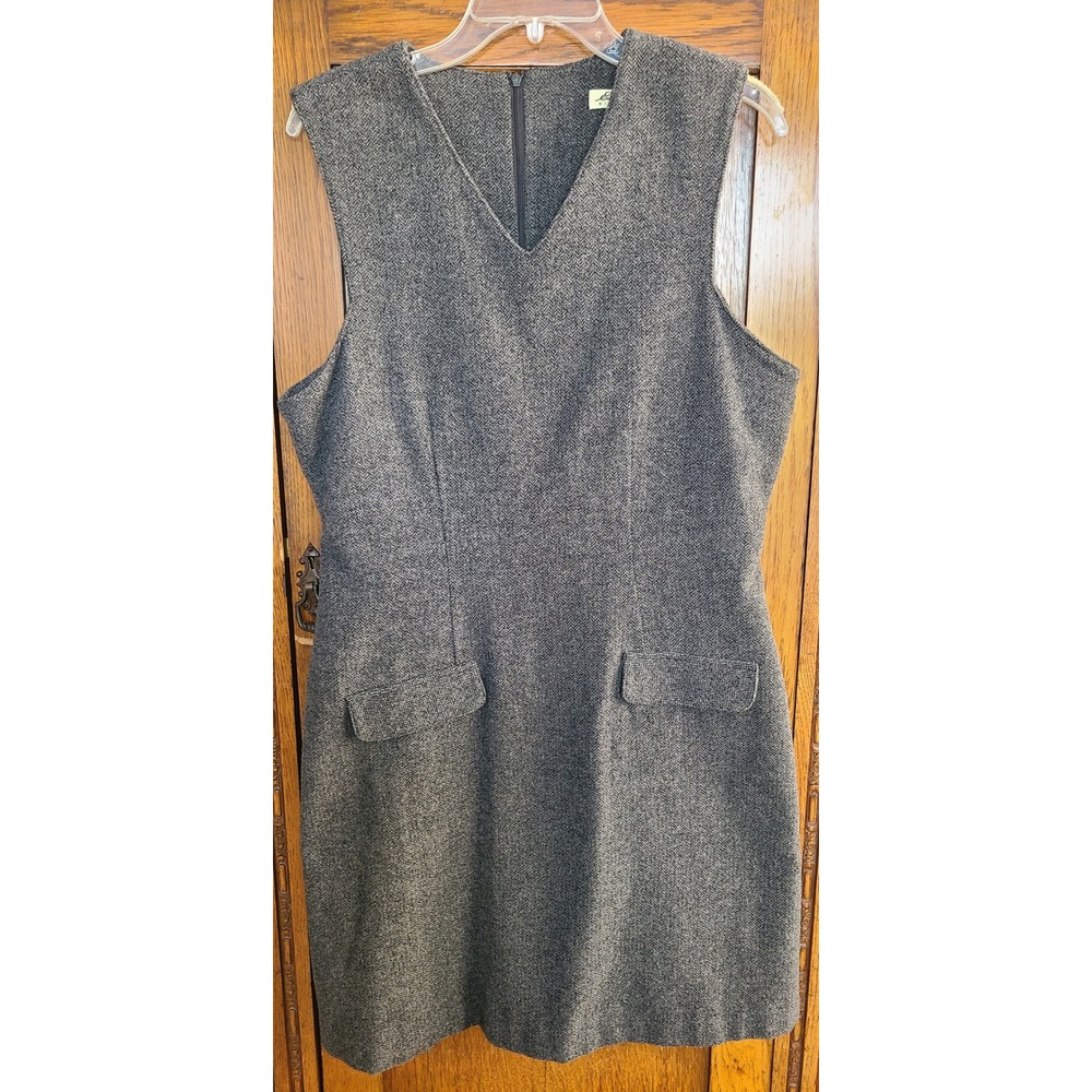 Eddie Bauer Grey Herringbone Wool Blend V-Neck Jumper Dress Womens 10 Tall